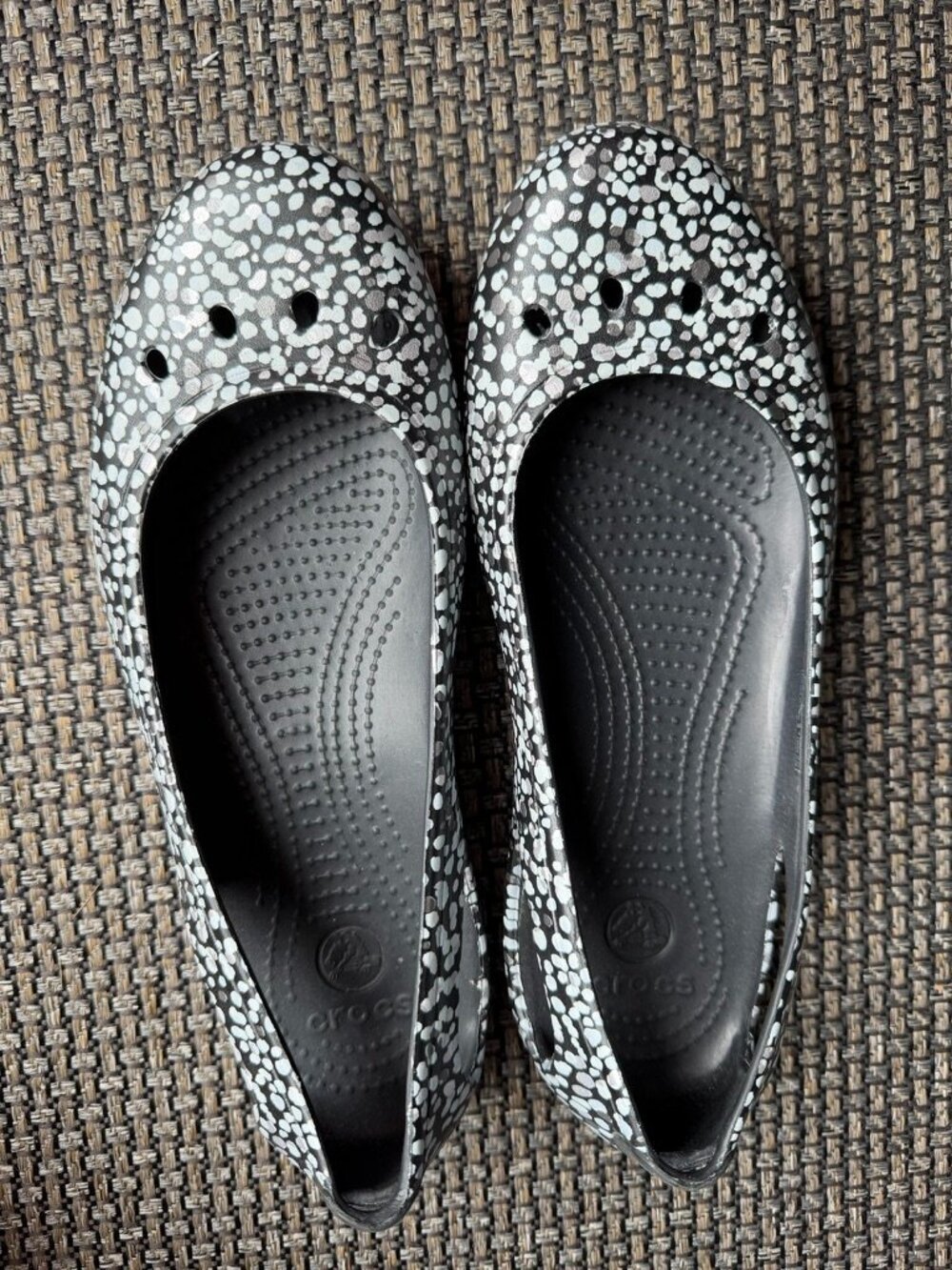 Crocs Kadee Ballet Flats Black White Speckled Slip On Comfort